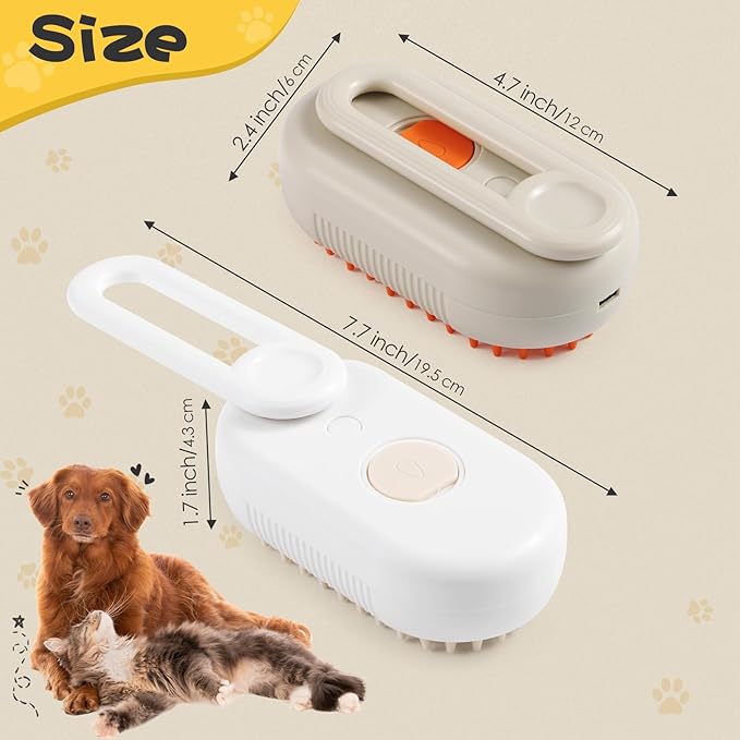 Cat Steam Brush, 3 in 1 Self Cleaning Steamy, Spray Silicone Massage Comb, Hair Removal Tool with Handle Multifunctional Grooming Brush for Cats Dogs