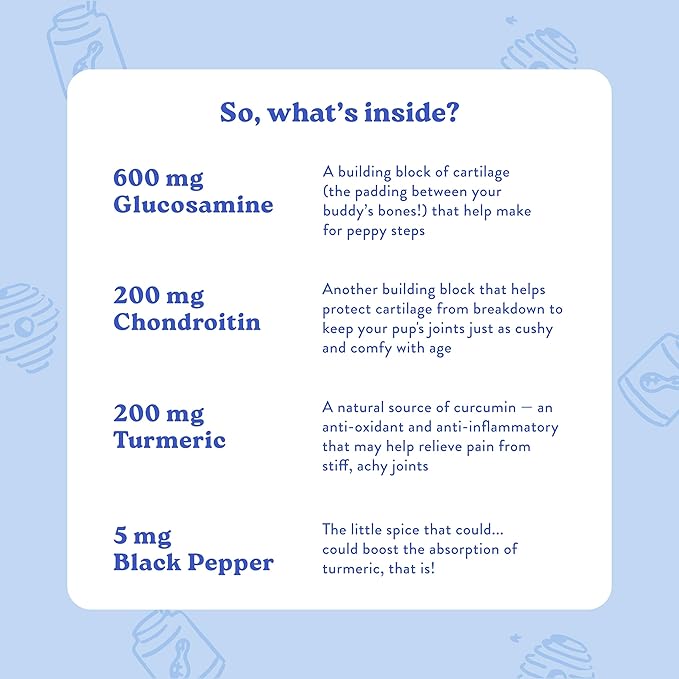 Bocce's Bakery Hip & Joint Supplement for Dogs, Daily Chews Made in The USA with Glucosamine, MSM, and Chondroitin, Supports Healthy Joints, Peanut Butter & Honey, 60 ct