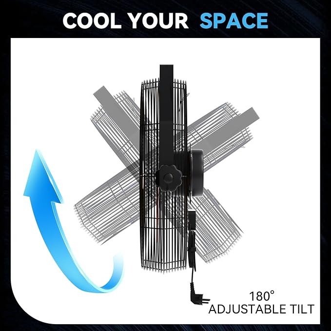 4580 CFM 18 inch High Velocity Wall Mounted Fan, 3-Speed Metal Fan with Sealed Motor, 360 Degree Tliting Heavy Duty Wall Fan for Patio, Barn, Garage, and Gazebo - UL listed