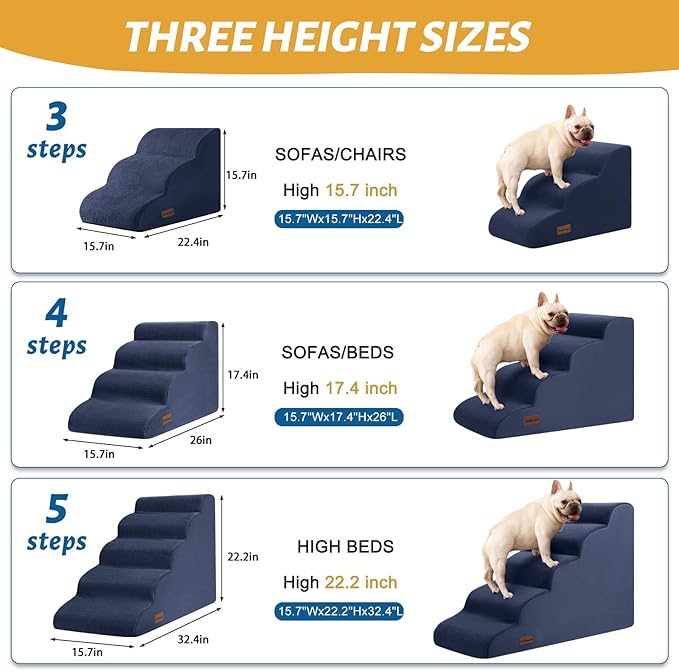 5-Step Dog Stairs and Ramp for High Bed, Non-Slip Sturdy Pet Steps for Small Dogs and Cats,22.2" H,Blue