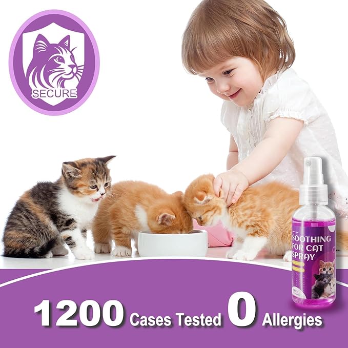 Cat Calming Spray, Cat Pheromone Calming Spray, Natural Calming Solution for Cats, Reduce Kittens Stress, Anxiety, Scratching, Protect Furniture and Floors, Suit For Home, Travel, Vet Visits, 4 PACKS