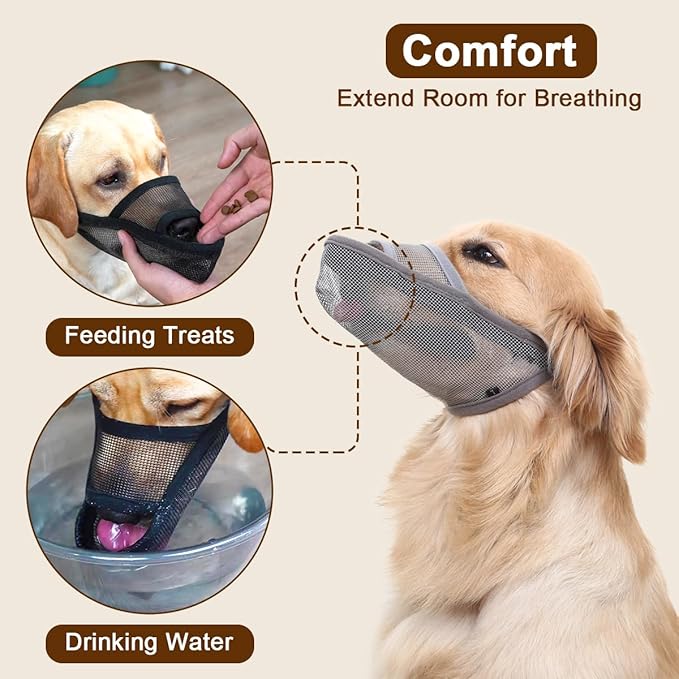 Crazy Felix Nylon Dog Muzzle for Small Medium Large Dogs Dachshund Beagle Poodle Labrador, Air Mesh Breathable and Drinkable Pet Mouth Guard for Anti-Biting Chewing Scavenging(XXS, Grey)