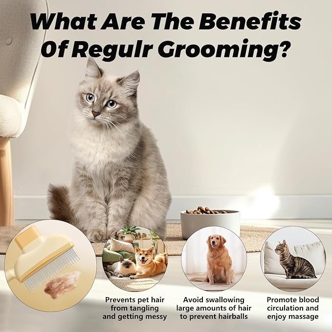 Flea Combs for Cats and Dogs with Release Button,Long & Short Stainless Steel Teeth for Deshedding, Fine Tooth Pet Brushes for Grooming Pet Hair Removal for Long and Short Hair 2 Pack