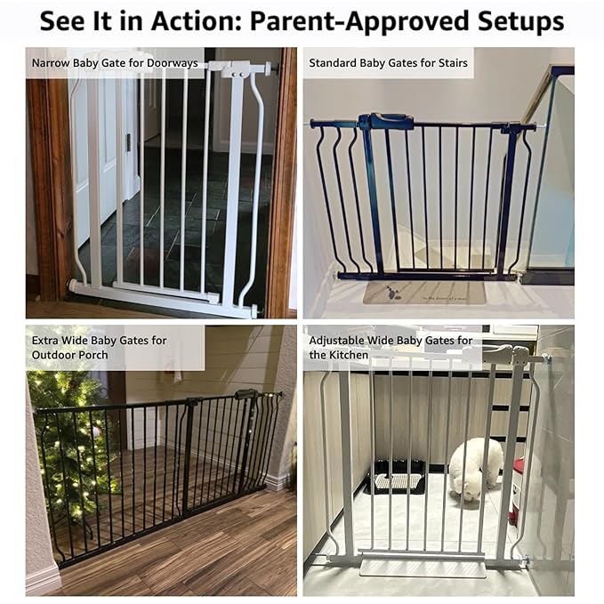 Extra Wide Baby & Dog Gate 62-67 Inch, Pressure Mounted No Drilling, Adjustable Indoor Safety Gate for Stairs & Wide Doorways - Metal Design for Kids and Pets, White
