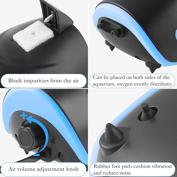 HITOP 3W 6W Silent Aquarium Air Pump -80GPH/160GPH Large Air Volume Fish Aerator, Adjustable Oxygen Pump for Fish Tank up to 300 Gallon