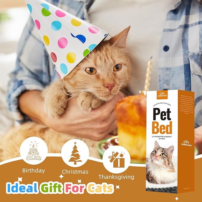 Cat Bed, 20In Dog Beds for Small Dogs, Calming Cat & Dog Beds for Indoor Pets, Pet Beds Comfortable Donut Round Ultra Soft (Camel, 23" L x 23" W x 6.5" Th)