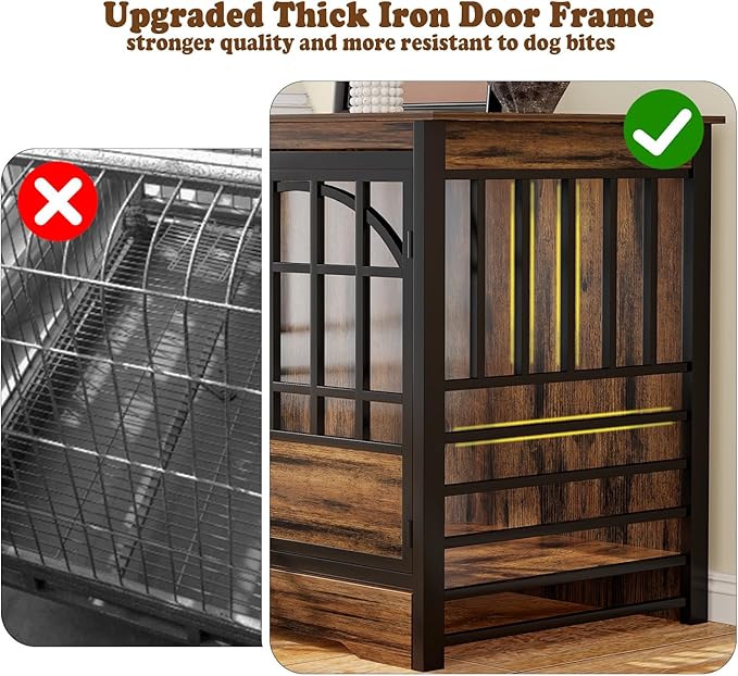 COZPAW 52 Inch Dog Crate Furniture, Extra Large Dog Kennel Indoor for XLarge Breed, Heavy Duty Dog Cage with Double Elegant Arched Doors, Decorate as TV Stand & End Table-Retro Brown