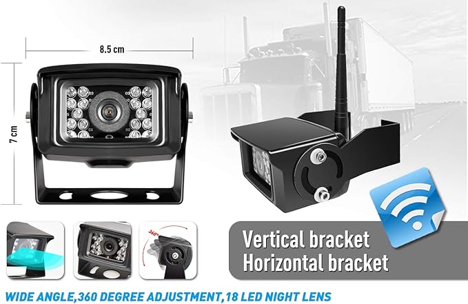 Digital Wireless Backup Camera System Kit, IP69 Waterproof Wireless Rear View Camera + 7’’ LCD Wireless Reverse Monitor for RV/Truck/Trailer/Bus/Camper/5th Wheel (W01-7 inch)