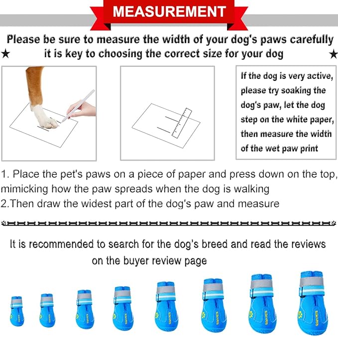 QUMY Dog Shoes for Large Dogs, Medium Dog Boots & Paw Protectors for Winter Snowy Day, Summer Hot Pavement, Waterproof in Rainy Weather, Outdoor Walking, Indoor Hardfloors Anti Slip Sole Blue 7