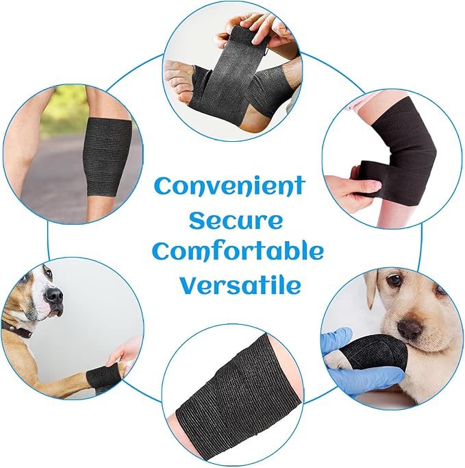 36 Rolls Elastic Self Adhesive Bandage Wrap 2 Inch, Breathable Non Woven Cohesive Bandage, Vet Wrap for Dogs, Ankle Sprains Swelling Medical First Aid Tape, Sports Athletic Tape Black