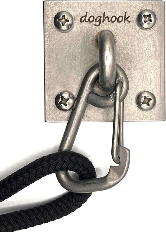 Canine Hitch- Secure Dog Leash Parking Indoor- Outdoor Wall Hook with EZ Clip - Tie Out Stainless Steel - Practical Lead Management for Home & Business