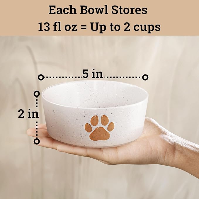 Ceramic Dog Bowl Set of 2 with Anti-Skid Base - 5" Wide x 2" Tall Ceramic Dog Bowls for Small Dogs - 2 Cup Capacity Food and Water Bowls for Dogs - Rubber Bottom Pet Bowl Set of 2 for Small Pets