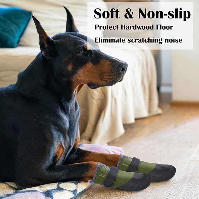 Dog Shoes Lightweight Dog Boots-Breathable Knitted Paw Protector with Adjustable Strap for Hot Pavement, Rain Walking, Hardwood Floors Anti Slip Reduce Noise, Prevent Licking Paws(Green,L)