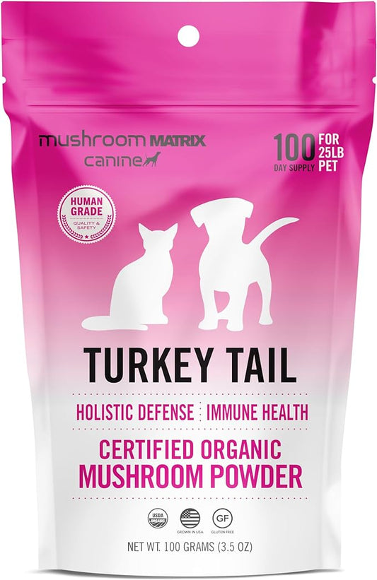 Om Mushroom Matrix Pet - Canine | Turkey Tail | USA Grown Human-Grade Organic Mushroom Powder Pet Supplement | Immunity Support & Holistic Defense for Dogs & Cats | 100 Grams, 3.5 oz
