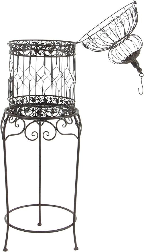 Deco 79 Vintage Metal Free-Standing Birdcage, 14" x 14" x 47", Black