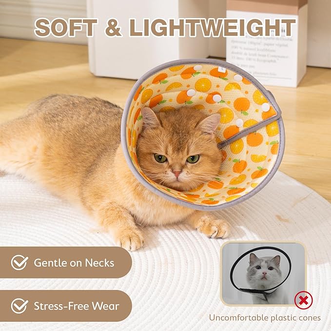 Avont Cat Cone Collar Soft to Stop Licking, Adjustable Foldable Lightweight Kitten Recovery Collar After Surgery for Small Dogs, Elizabeth Cone of Shame Alternative -Orange(S)