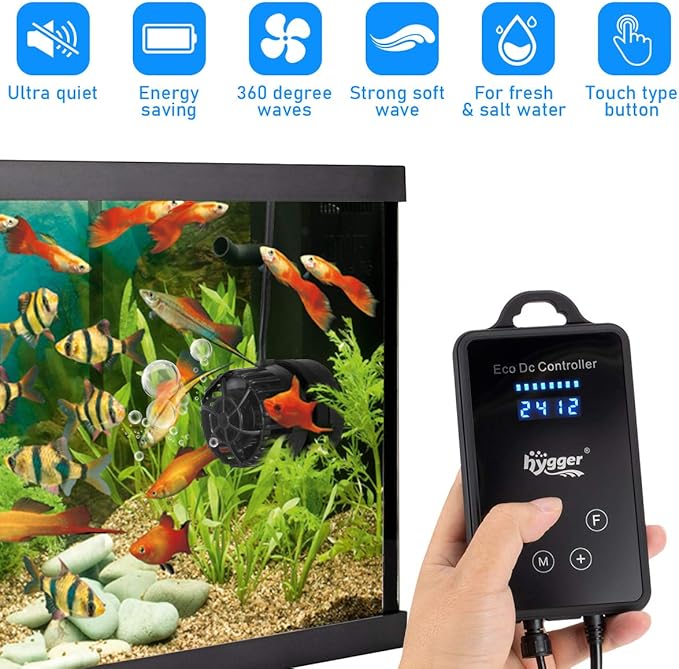 hygger Quiet Magnetic Aquarium Wave Maker, 1600GPH DC 12V Powerhead with Digital Led Display Controller, Submersible Water Inverter Circulation Pump for Fish Tank 3-25 Gallon