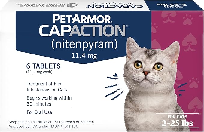 PetArmor CAPACTION (nitenpyram) Oral Flea Treatment for Cats, Fast Acting Tablets Start Killing Fleas in 30 Minutes, Cats 2-25 lbs, 6 Doses