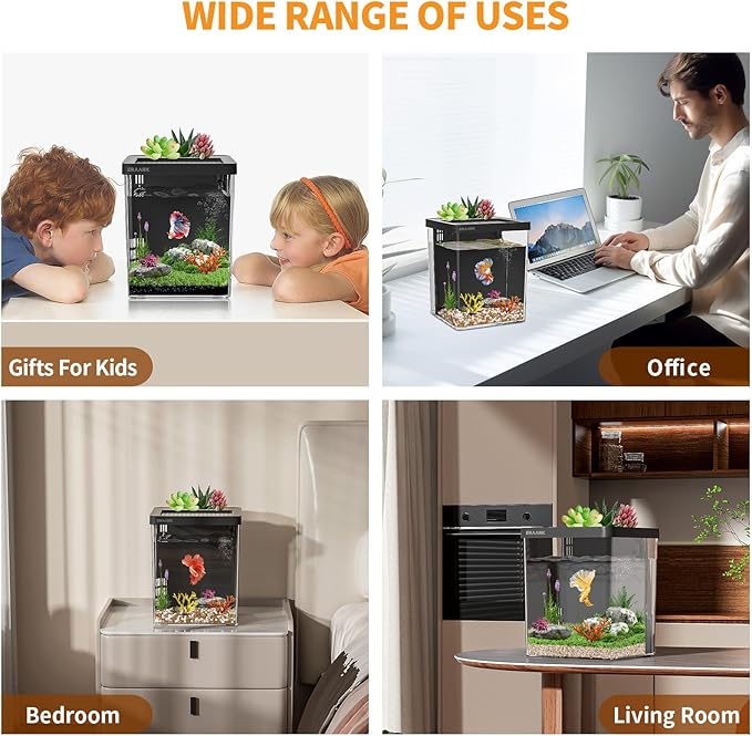 1.5 Gallon Betta Fish Tank Aquarium kit with Filter LED Light, Water Pump, Fish Tank Starter Kits, Fish Bowl