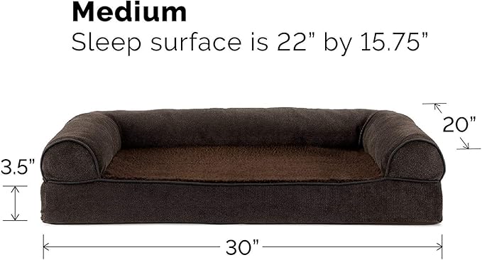 FurHaven Soft, Orthopedic Foam Sofa Dog Bed with Washable & Removable Cover - Sherpa/Chenille - Coffee, Dogs Up to 35 lbs - Medium