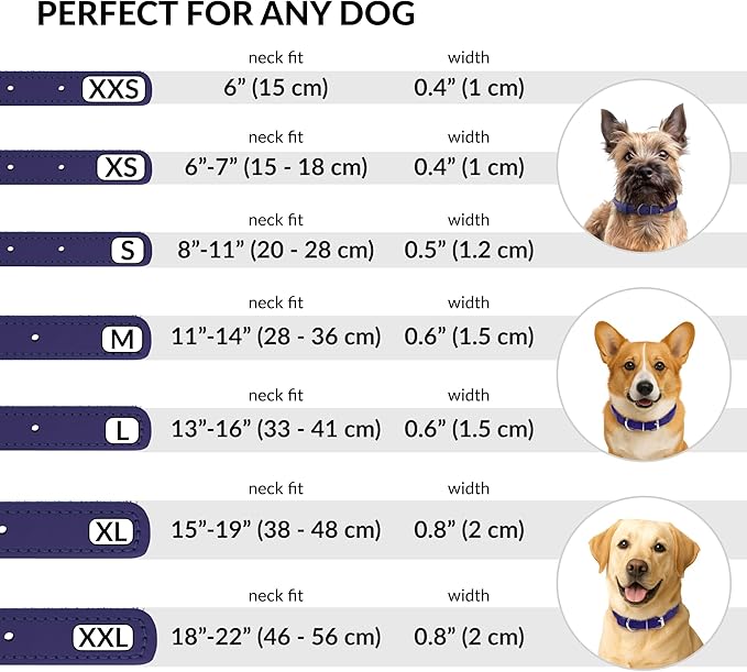 CollarDirect Rolled Leather Dog Collar, Soft Padded Round Puppy Collar, Handmade Genuine Leather Collar Dog Small Large Cat Collars 13 Colors (11-14 Inch, Purple Textured)