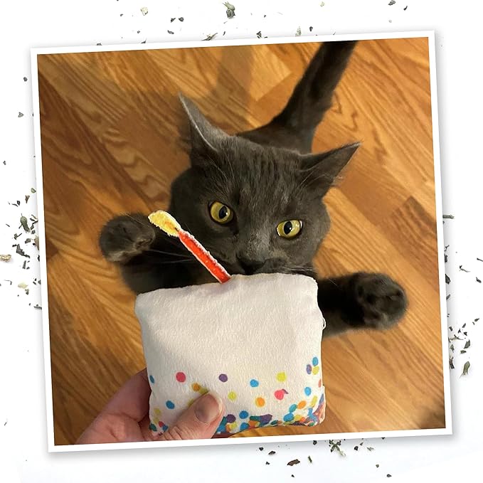 Meowijuana Birthjays Bundle | Birthjays Catnip Joints and Get Lit Cake Refillable Toy | Hand Harvested and Rolled Dried High Potency Catnip | Grown in North America