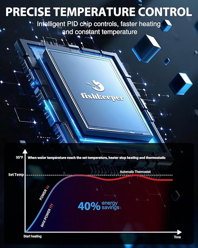 fishkeeper 800W Submersible Aquarium Heater – Ultra-Safe Digital Fish Tank Heater for 80-230 Gallon, Leaving Water Auto Power-Off, PID Intelligent Fast Heating, 59°F-93°F Accurate Temperature Control