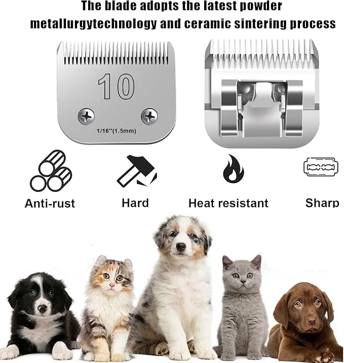 3PCS 10 Blades Dog Grooming Blades Compatible with Andis,Oster A5,Wahl km10 Dog Clippers,Size-#10, 1/16-Inch Cut Length (3pcs #10 (1.5mm))