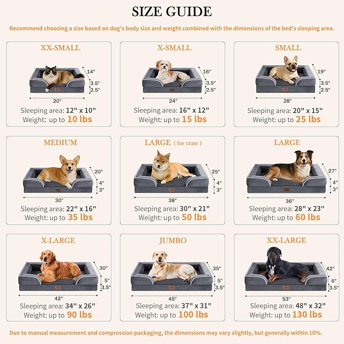 Comfort Expression Small Dog Beds Waterproof Cat Beds Orthopedic Foam Sofa Beds for Small Dogs Comfy Pet Bed with Washable Removable Cover & Non-Slip Bottom(XX-Small,Dark Grey)