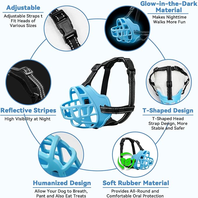 Dog Muzzle for Large Dogs, Breathable Basket Muzzles for Small, Medium and X-Large Aggressive Dog, Allows Panting Drinking, Suitable for Grooming Trimming Training (5, Luminous Blue)
