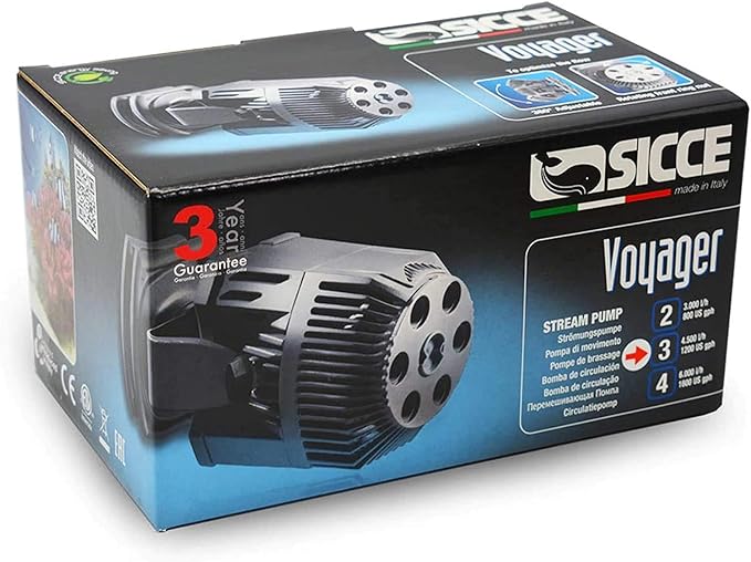 SICCE Voyager 3 Wave Maker Flow Pump 1200 GPH | 360°Adjustable Quiet Submersible Magnetic Powerhead for Saltwater & Freshwater Tanks, Quiet Aquarium Water Circulation Pump 25 to 125 Gallons