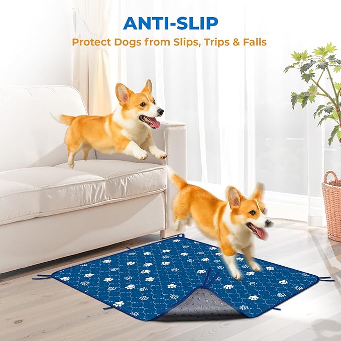 Fostanfly Washable Pee Pads for Dogs, 2 Pack Large 36"x48" Ultra-Absorbent and Leak-Proof Non-Slip Reusable Potty Training Pads for Dogs, Puppy & Cats of Add 8 Lanyards-Blue