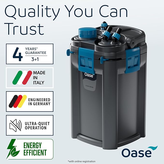 OASE BioMaster 2 Thermo 350 Canister Filter for Aquariums – External Aquarium Filter with Built-in Heater – EasyClean Pre-Filter, Quiet Operation – Freshwater & Saltwater, Up to 90 Gallons
