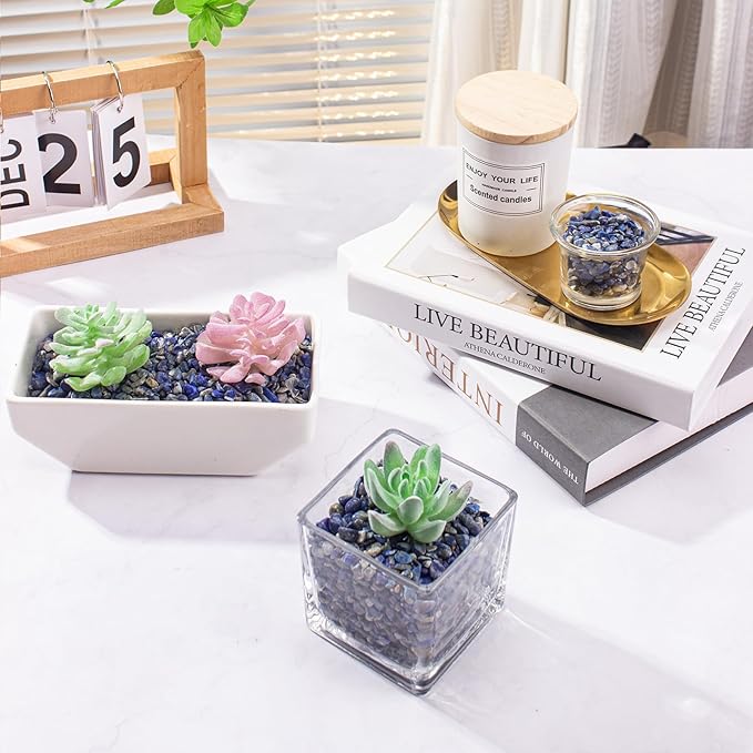 Crystals Chips Bulk Crushed Quartz Lapis Lazuli Stones 0.5 Lb/230g, Natural Irregular Shaped Healing Gravels Pebbles Decorative Stones for Fish Tank||Vase Filler|Succulent Plants Decor