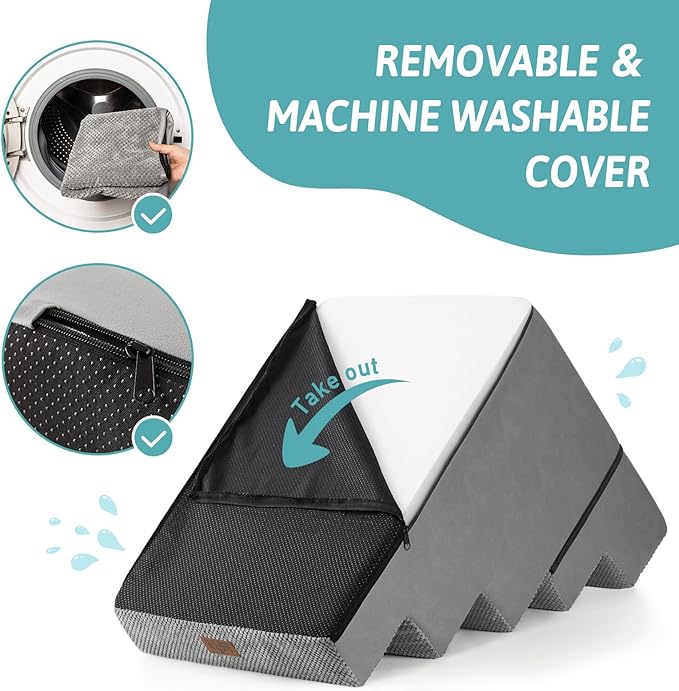 Dog Stairs for Small Dogs, 5 Tier Removable Wider Pet Stairs for Couch and Bed, 23.6" H Non-Slip Dog Steps for Puppies and Old Cats with Support Board, 29.5x19.7x23.6 inch, Grey