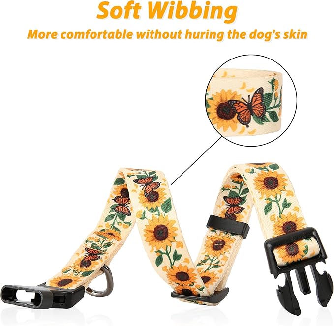 HEELE Dog Collar, Adjustable Soft Dog Collar for Small Medium Large Dogs,Sunflower Floral Patterned Puppy Collars with Quick Release Buckle Sunflower Yellow S Length 9.84''-14.96'