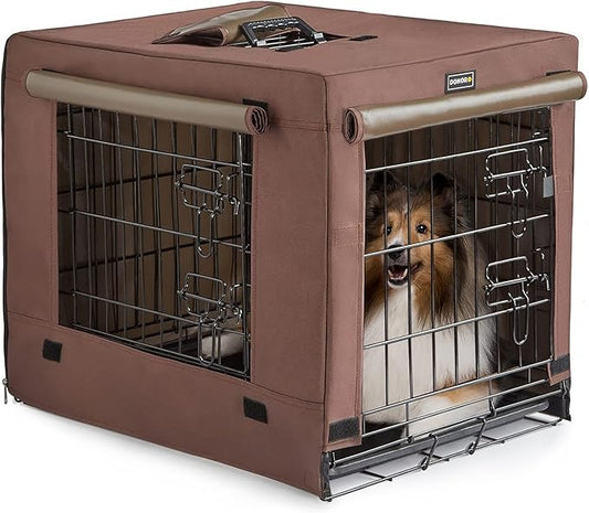 DONORO Dog Crates for Small Size Dogs Indoor Double Door Dog Kennels & Houses for Puppy and Cats, Collapsible Metal Contour Dog Cages (Brown, 24.0" L x 18.0" W x 20.0" H)