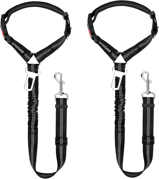 BWOGUE 2 Piece Dog Seat Belt for Car with Elastic Bungee Buffer Safety Seatbelt Car Headrest Restraint Wear Adjustable Metal Buckle Harness in Vehicle Travel for Pet