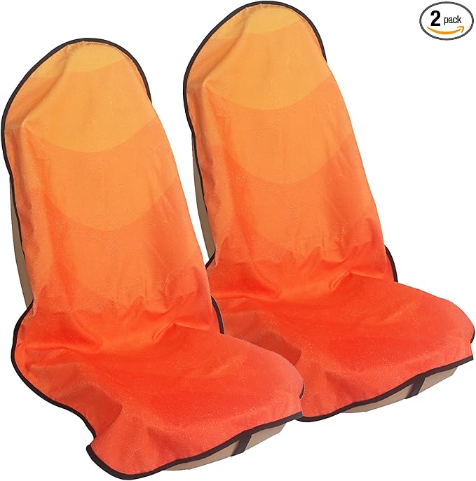 Car Seat Cover Protector Front Seats,for Gym Workout,Running,Swimming,Beach and Hiking,Waterproof Sweat Towel Bucket Seat Covers for Cars SUV Trucks (Orange, 2Pcs)