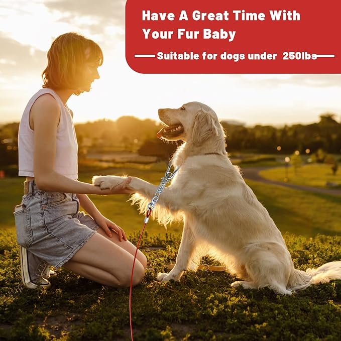 Dog Tie Out Cable - 10/15/20/25/30FT Heavy Duty for Large Dogs Up to 250LBS - Rosy Pink/Blue/Purple/Silver/Red/Green/Yellow