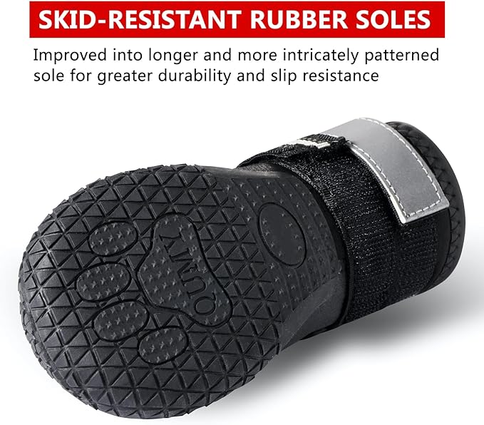 QUMY Dog Shoes for Large Dogs, Medium Dog Boots & Paw Protectors for Winter Snowy Day, Summer Hot Pavement, Waterproof in Rainy Weather, Outdoor Walking, Indoor Hardfloors Anti Slip Sole Black Size 8