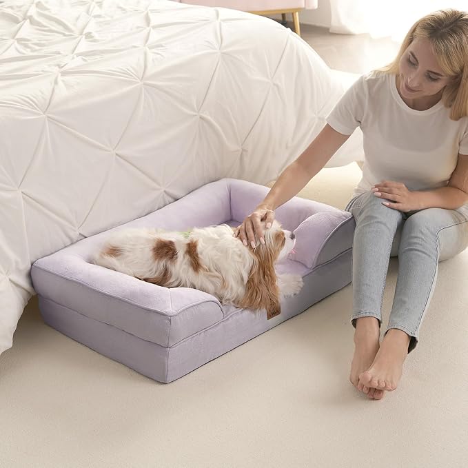EHEYCIGA Orthopedic Dog Beds Large Sized Dog, Waterproof Memory Foam Pet Bed with Sides, Non-Slip Bottom Large Pet Bed with Washable Removable Cover, Lilac