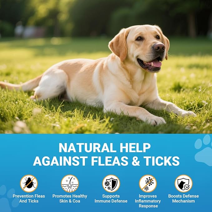 Flea and Tick Prevention for Dogs, 180 Soft Chews Natural Dog Flea and Tick Chewables Oral Flea Supplement for Dogs, Puppy Flea Support - All Breeds & Ages - Chicken Flavor