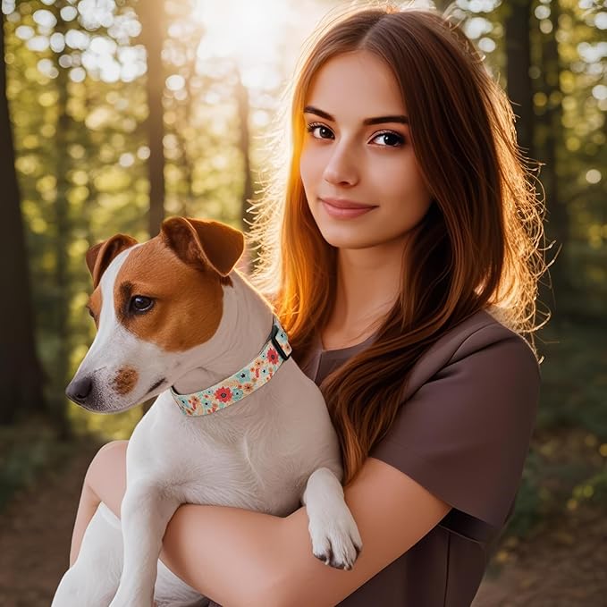 HEELE Dog Collar, Adjustable Soft Dog Collar for Small Medium Large Dogs,Floral Patterned Puppy Collars with Quick Release Buckle Galsang White L Length 15.94''-25.59'