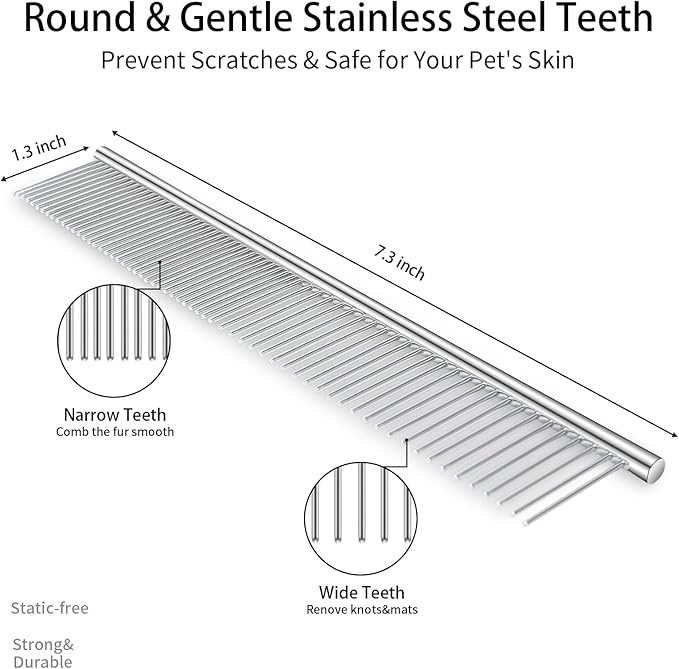 5 PCS Dog Grooming Brush Kit – Self Cleaning Slicker Brush for Shedding Short & Long Haired Dogs & Cats. Removes Loose Fur, Undercoat, Mats, Tangles. Suit for Small, Medium & Large Pets. Blue