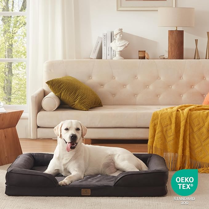 Bedfolks Orthopedic Dog Bed XL, Waterproof Dog Sofa Bed for Extra Large Dogs, Egg Foam Pet Couch Bed with Removable Washable Cover and Nonslip Bottom, Black
