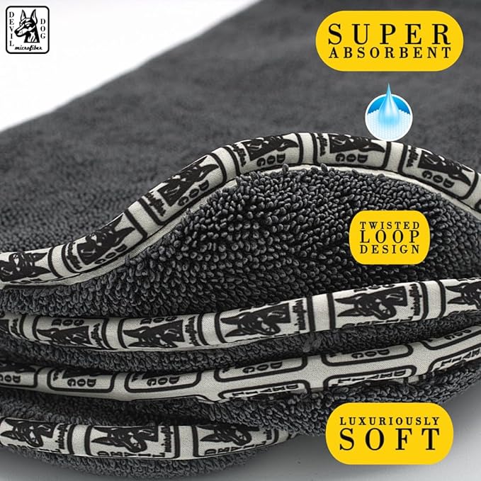 Devil Dog Premium Pet Drying Towel, Ultra-Soft, Highly Absorbent Microfiber Bath Towel for Dogs, Cats, and Other Animals - Gray, Small 16" x 24" 1200GSM 80% 20% Blend