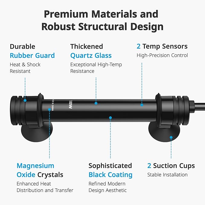 NICREW 100W Aquarium Heater with Temperature Adjustable Controller & Dual Sensors, 10-20 Gallon Submersible Fish Tank Heater, Overheat Protection