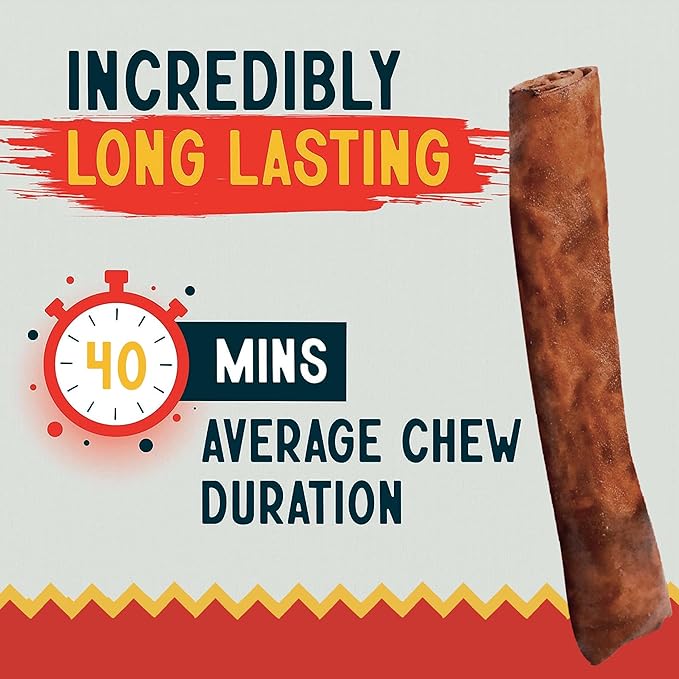 Canine Chews 8-9" Beef Basted Thick Rawhide Retriever Rolls - Pack of 25 Beef-Flavored Long-Lasting Dog Rawhide Chews - Protein-Dense Jumbo Rawhide Bones For Large Dogs - Treats for Aggressive Chewers