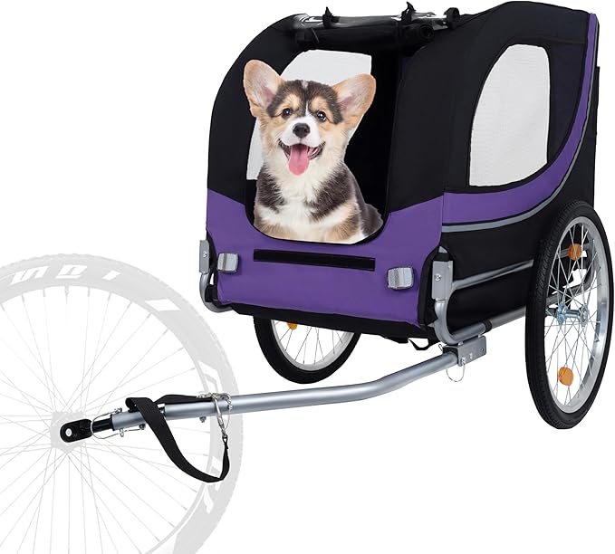 Blue-Grey Large Folding Bike Trailer for Dogs – Heavy-Duty Steel Frame, 66LB Capacity Pet Carrier for All-Terrain Cycling, Jogging & Camping Adventures!